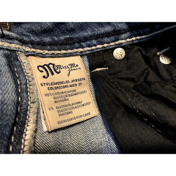 Miss Me Jeans Sz 25 30x25 Blue Boyfriend Embellished JPB5014 Mid Rise Med Wash - Picture 9 of 9